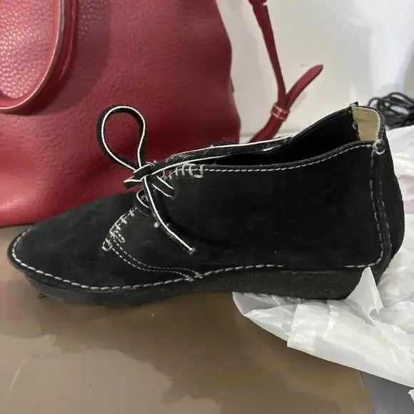 CLARKS ORIGINALS US10 Faraway Canyon Booties Black Leather Wedge Crepe Soul - Picture 6 of 12